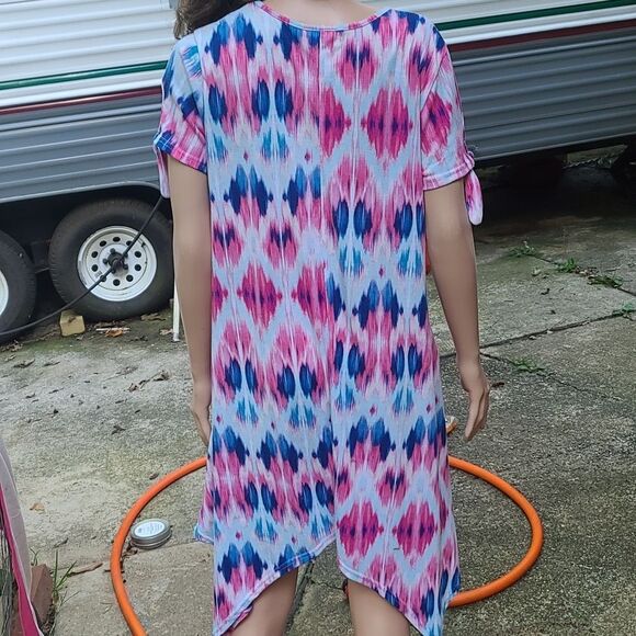 Bobbie Brooks Astronomical Short Sleeve Pink & Blue Dress - Picture 6 of 9